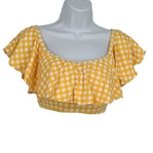 Bikini Ruffle Bandeau Top Gingham Yellow and White Size Small
